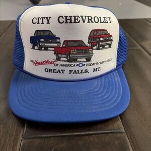 Vtg. Cheverolet  Dealer Trucker Hat Advertising Blue/White Hat  Snapback Cap